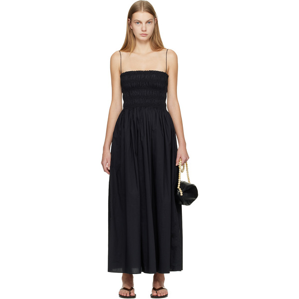  Matteau Black Shirred Bodice Midi Dress 