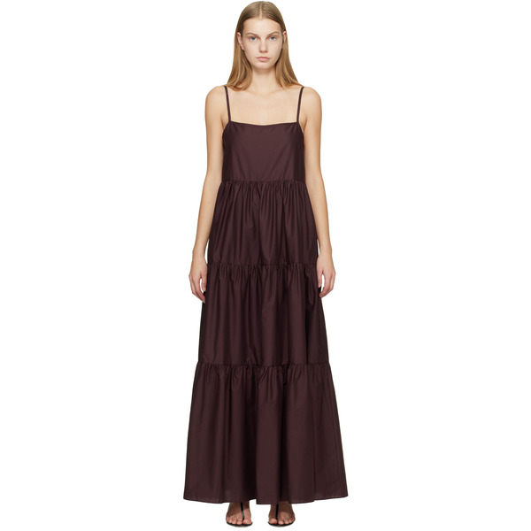  Matteau Burgundy Tiered Low Back Maxi Dress 