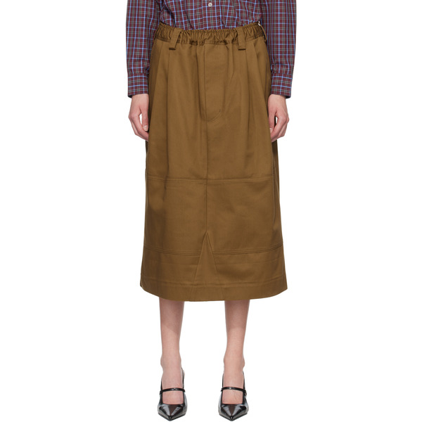  Meryll Rogge Brown Workwear Drawstring Denim Midi Skirt 