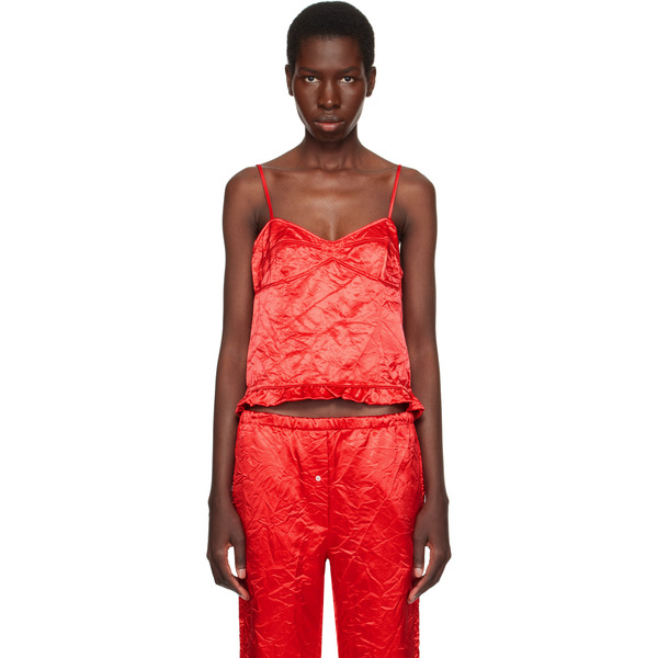  Meryll Rogge Red Creased Satin Slip Camisole 