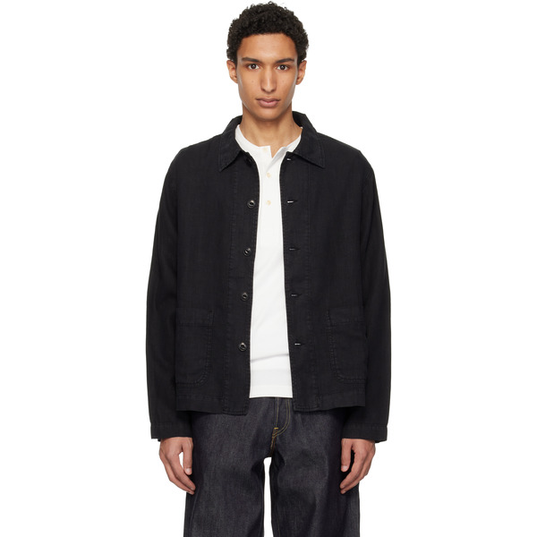  Merz B. Schwanen Black Cropped Worker's Linen Jacket 