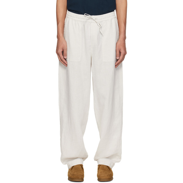  Merz B. Schwanen Off-white Drawstring Worker's Linen Trousers 