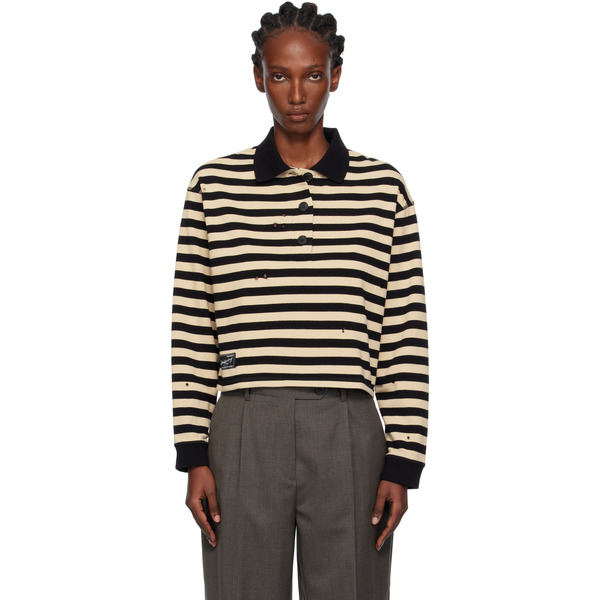  Mfpen Black & Beige Cropped Fractured Polo 
