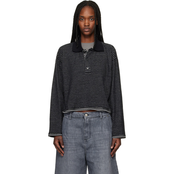  Mfpen Black Cropped Ls Polo 