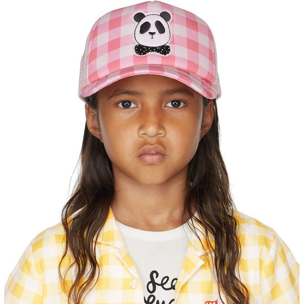  Mini Rodini Kids Pink Panda Gingham Cap 