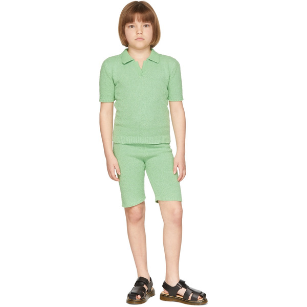  Misha & Puff Kids Green Bouclé Boardwalk Shorts 