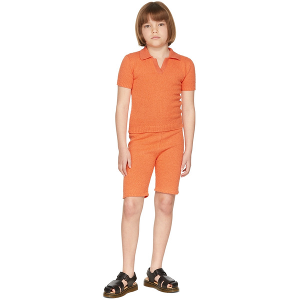  Misha & Puff Kids Orange Bouclé Boardwalk Shorts 