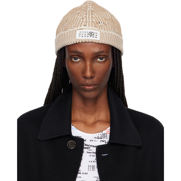  Mm6 Maison Margiela Beige Amended Optical Ribs Beanie 
