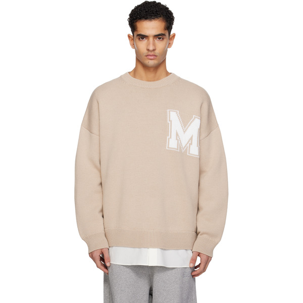  Mm6 Maison Margiela Beige Two-in-one Varsity Knit Sweater 