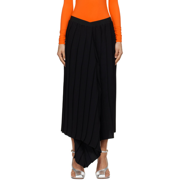  Mm6 Maison Margiela Black Drape Pleated Midi Skirt 