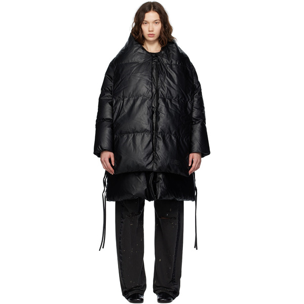  Mm6 Maison Margiela Black Light Faux-leather Down Jacket 