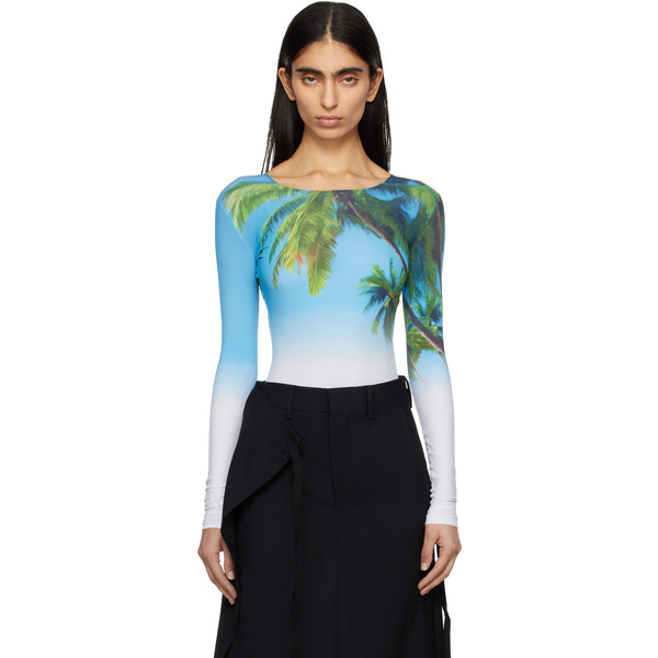  Mm6 Maison Margiela Blue Archive Print Bodysuit 