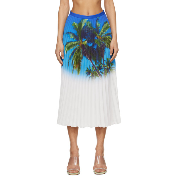  Mm6 Maison Margiela Blue Archive Print Pleated Midi Skirt 