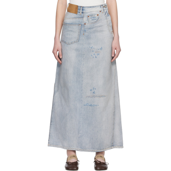  Mm6 Maison Margiela Blue Distressed Denim Maxi Skirt 