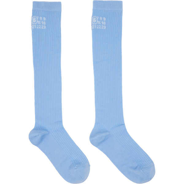  Mm6 Maison Margiela Blue Rib Knee-high Socks 