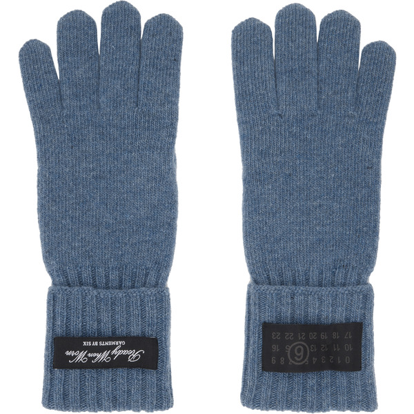  Mm6 Maison Margiela Blue Wool-blend Knit Gloves 