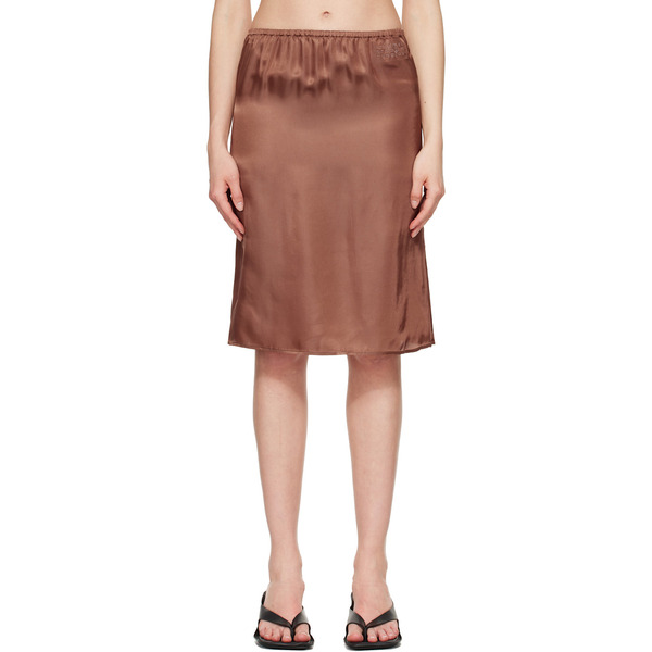  Mm6 Maison Margiela Brown Satin Midi Skirt 
