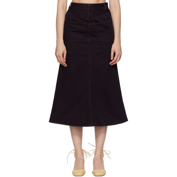  Mm6 Maison Margiela Burgundy Overdyed Reversed Denim Midi Skirt 