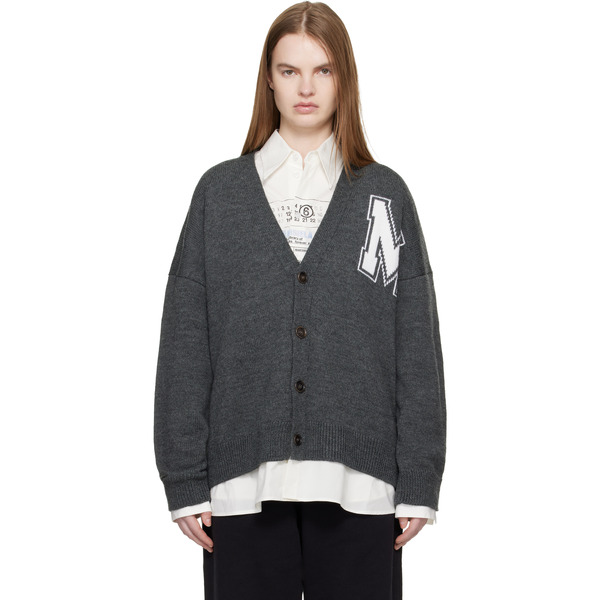  Mm6 Maison Margiela Gray Two-in-one Knit Cardigan 