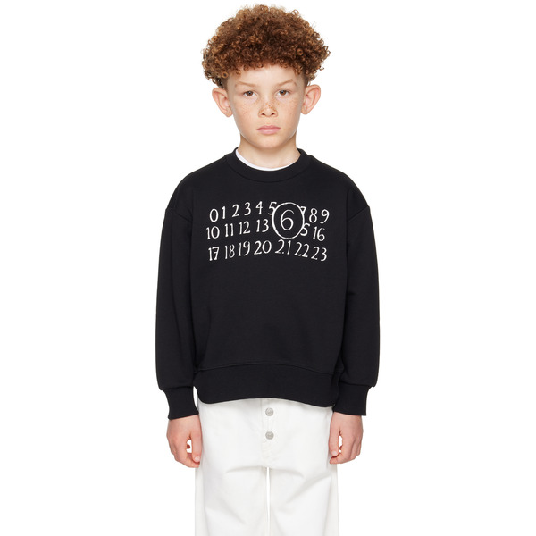  Mm6 Maison Margiela Kids Black Printed-logo Sweatshirt 