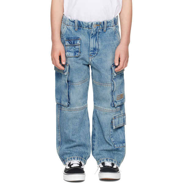  Mm6 Maison Margiela Kids Blue Faded Denim Cargo Pants 