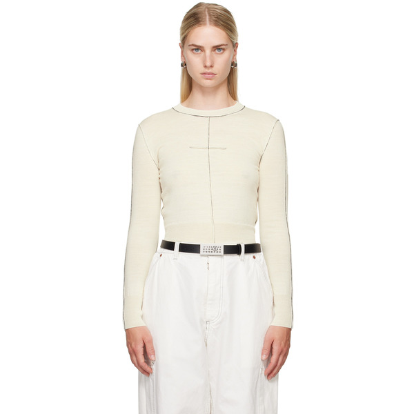  Mm6 Maison Margiela Off-white Virgin Wool Sweater 
