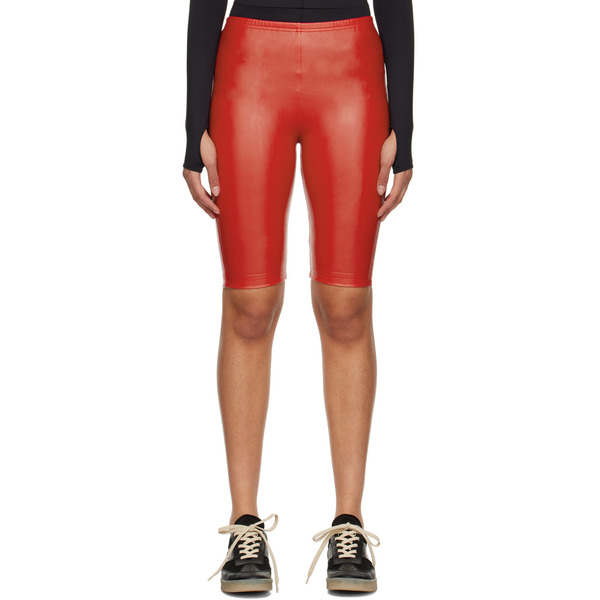  Mm6 Maison Margiela Red Faux-leather Shorts 