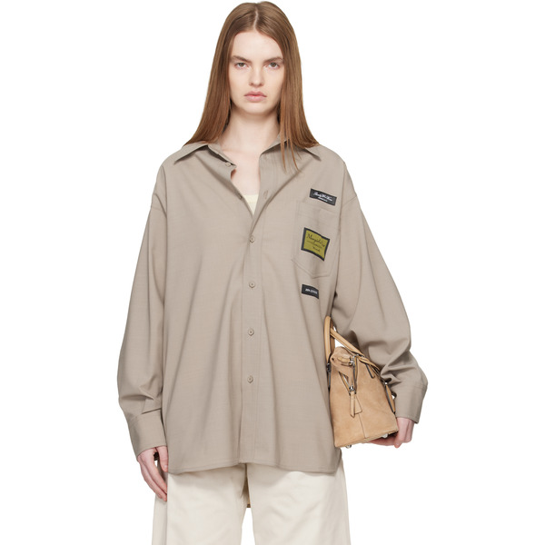  Mm6 Maison Margiela Taupe Tailored Wool-blend Shirt 
