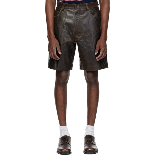  Mmic Brown Deadend Leather Shorts 