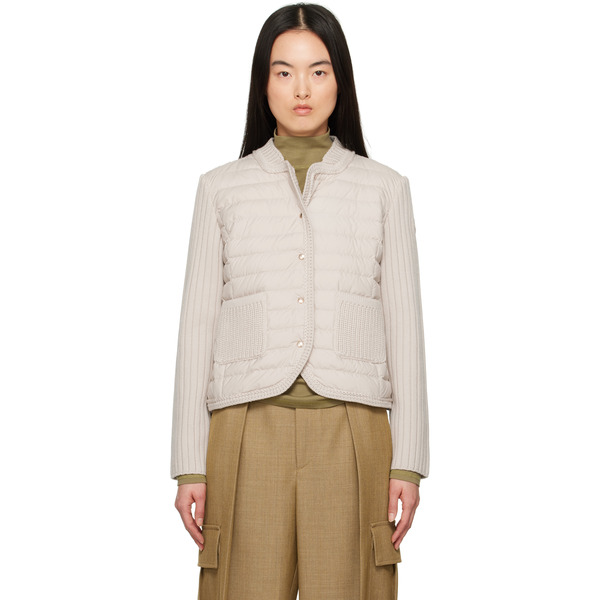  Moncler Beige Padded Wool Down Cardigan 
