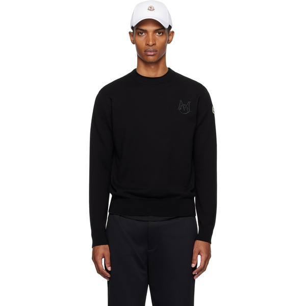  Moncler Black Embroidered Monogram Cotton Sweater 