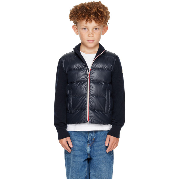  Moncler Enfant Big Kids Navy Padded Wool Zip-up Cardigan 