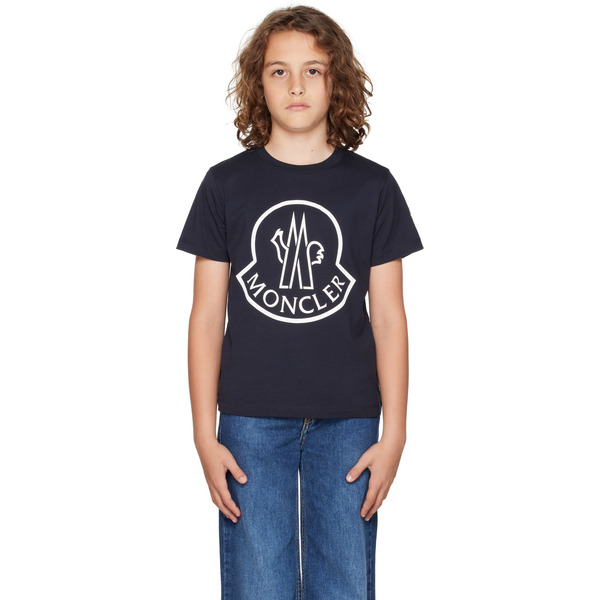  Moncler Enfant Big Kids Navy Printed Logo Cotton T-shirt 