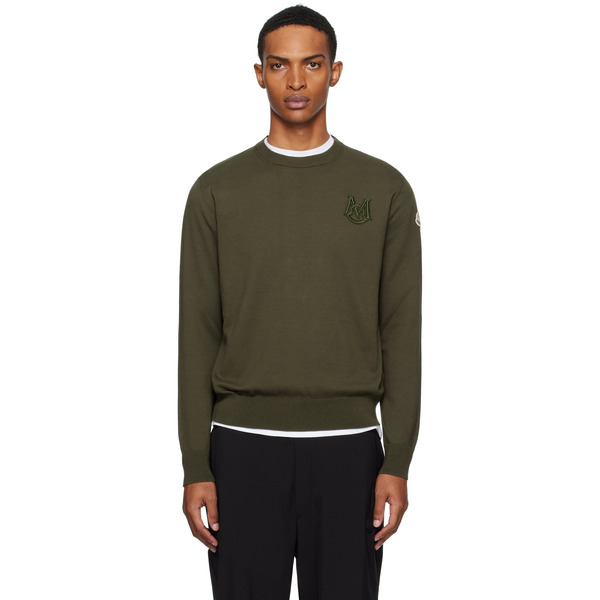 Moncler Khaki Embroidered Monogram Cotton Sweater 