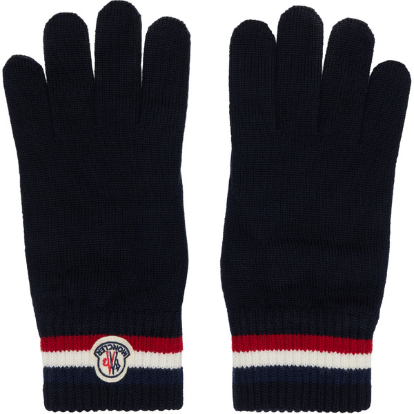  Moncler Navy Tricolor Wool Gloves 