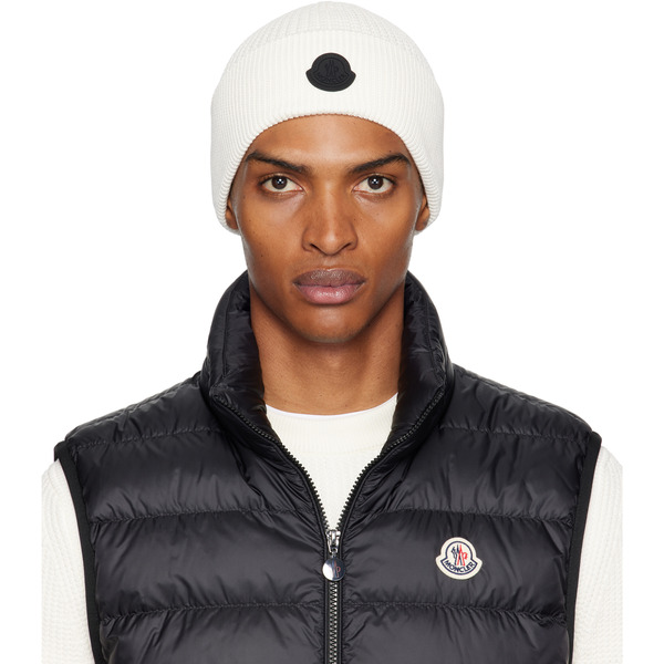  Moncler Off-white Logo Cotton Beanie 