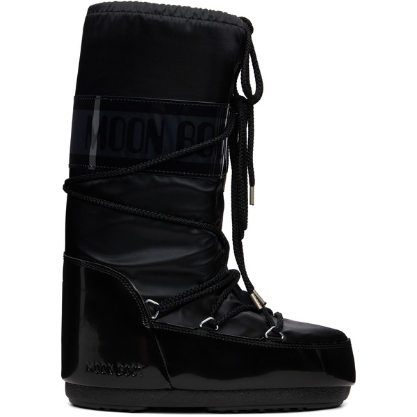  Moon Boot Black Icon Glance Satin Boots 