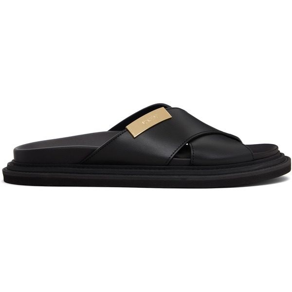  Moschino Black Logo Plaque Sandals 