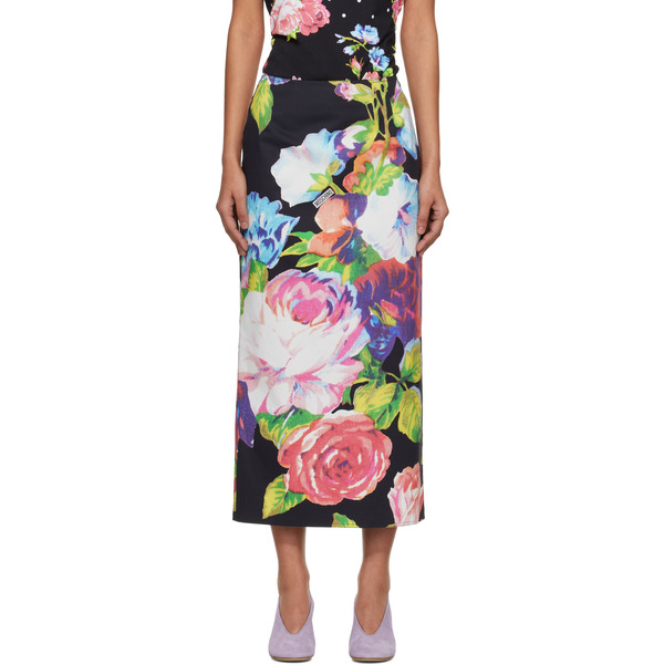  Moschino Black Printed Stretch Cotton Midi Skirt 