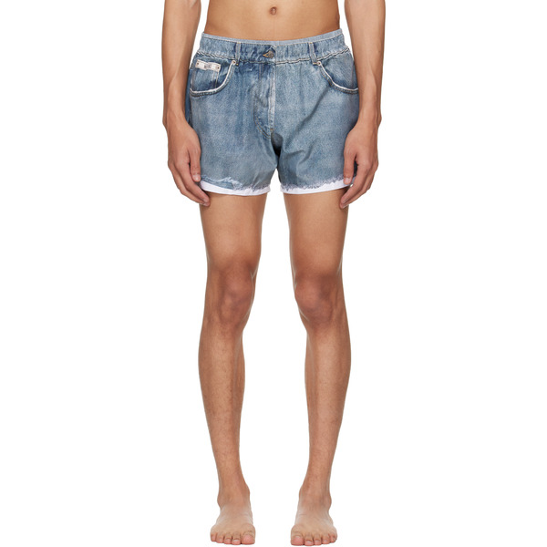  Moschino Blue Printed Nylon Swim Shorts 