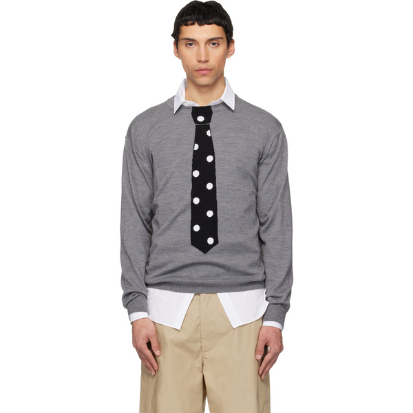  Moschino Gray Extra-fine Merino Wool Intarsia Sweater 