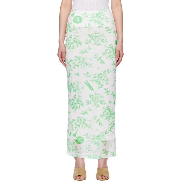  Moschino Jeans Green & White Floral Print Mesh Maxi Skirt 