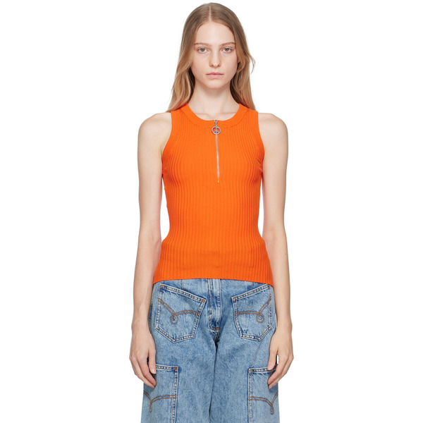  Moschino Jeans Orange Half-zip Tank Top 
