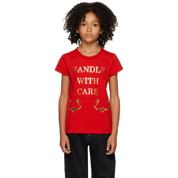  Moschino Kids Red 'handle With Care' T-shirt 