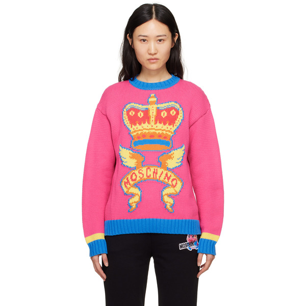  Moschino Pink & Yellow Jacquard Sweater 