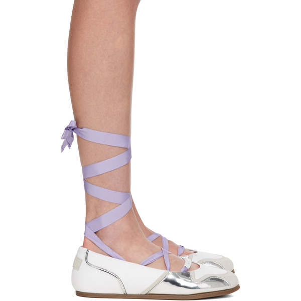  Moschino White Suede Mirror Effect Ballerina Flats 