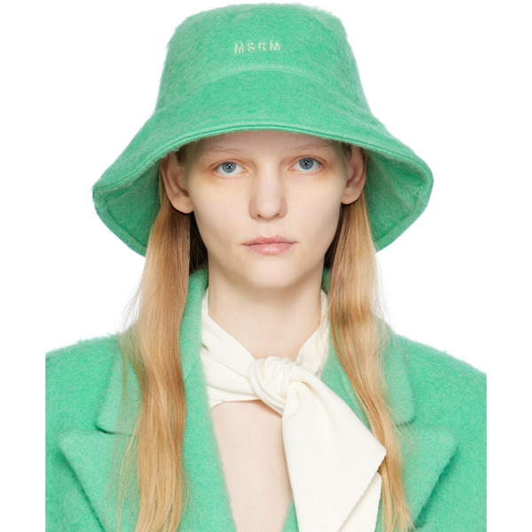  Msgm Green Shag Knit Bucket Hat 