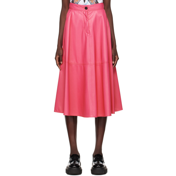  Msgm Pink Faux-leather Midi Skirt 