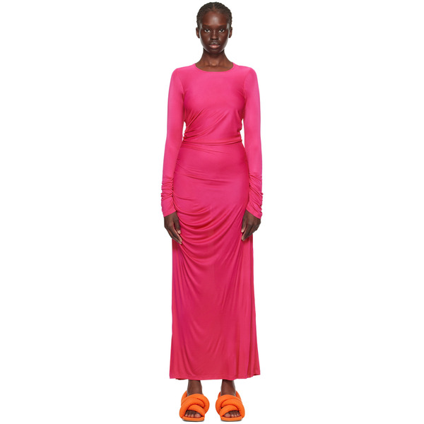  Msgm Pink Gathererd Maxi Dress 