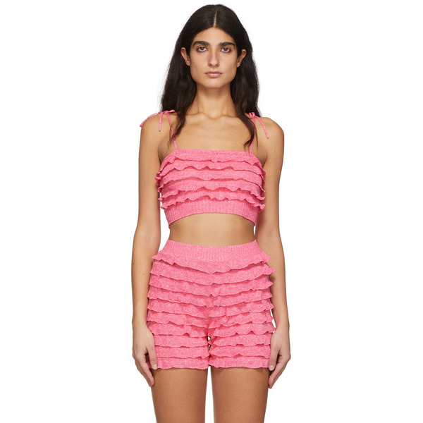  Msgm Pink Linen Camisole 